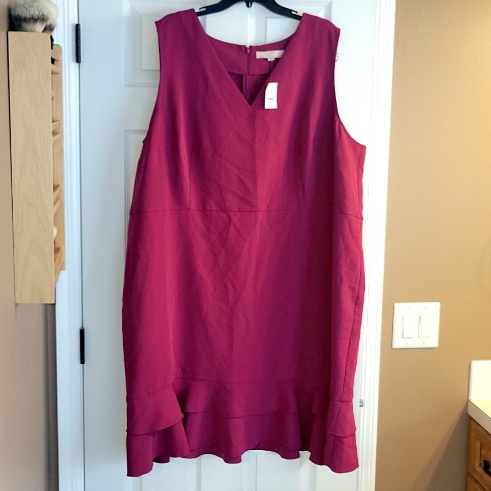 NWT Loft Plus magenta fit and flare flounce dress sz 26